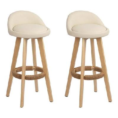 set of 2 pu leather backrest bar stools - beige