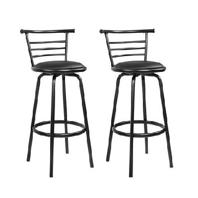 set of 2 pu leather bar stools - black and steel