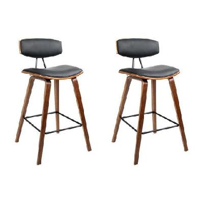 set of 2 pu leather circular footrest bar stools - black