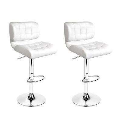set of 2 pu leather gas lift bar stools - white and chrome