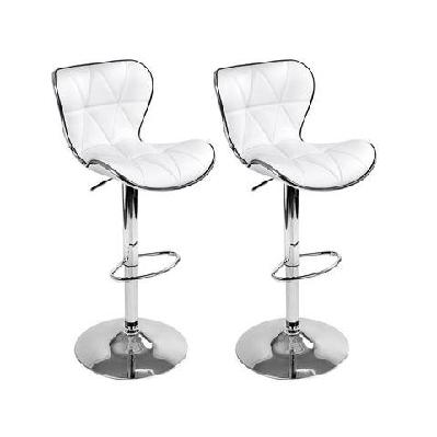 set of 2 pu leather patterned bar stools - white and chrome