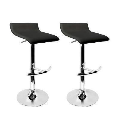 set of 2 pu leather wave style bar stools - black
