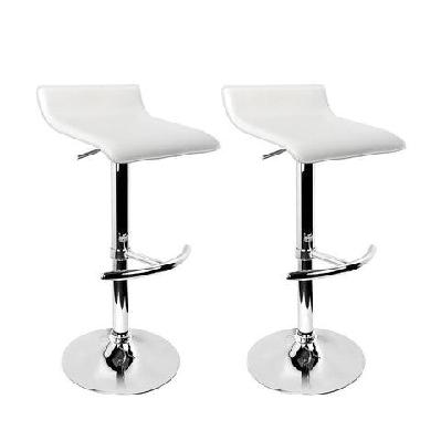 set of 2 pu leather wave style bar stools - white
