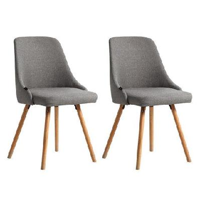 set of 2 replica dining chairs beech wooden timber chair kitchen fabric grey