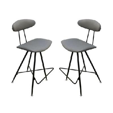 set of 2 - rialto scandinavian fabric bar stool 65cm - metal frame - grey