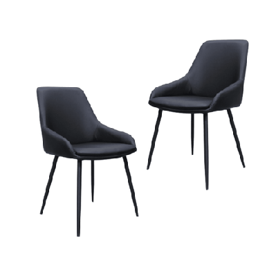 set of 2 rica modern eco leather fabric kitchen dining chair - black