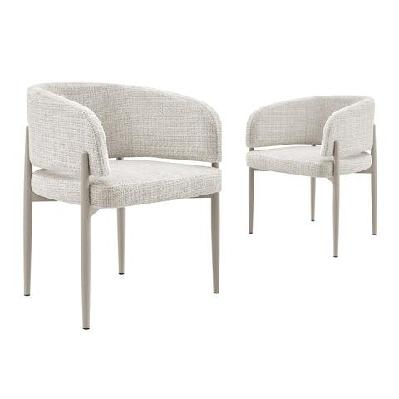 set of 2 rocco fabric kitchen dining armchairs cream/grey