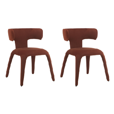 set of 2 rogan mohair fabric kichen dining side chair rust