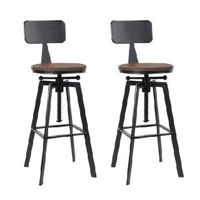 set of 2 rustic industrial style metal bar stool - black and wood