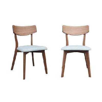 set of 2 fabric dining chair wooden frame - mint and walnut