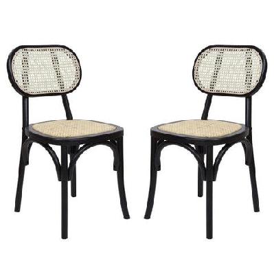set of 2 sofia rattan kitchen dining side chair - black