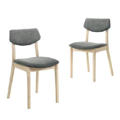 set of 2 soye wooden fabric kitchen dining chair - white washed oak and grey