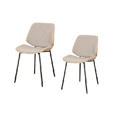 set of 2 stylish modern fabric kitchen dining chairs wooden frame - light grey