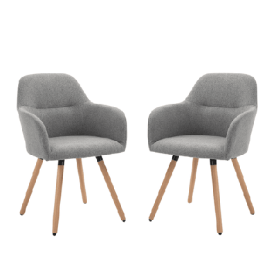 set of 2 verona fabric dining chair wooden legs - grey