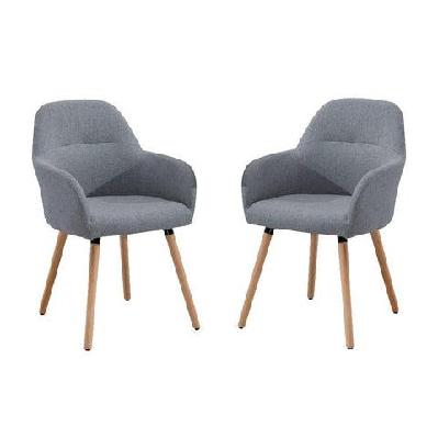 set of 2 verona fabric dining chair wooden legs - grey
