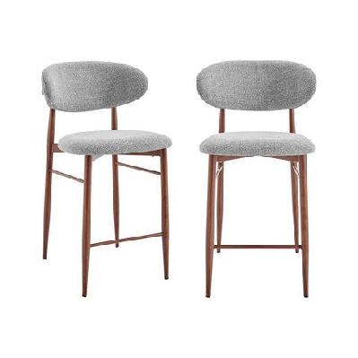 set of 2 wirrin fabric cushioned kitchen counter bar stools wooden frame grey