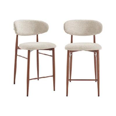 set of 2 wirrin fabric cushioned kitchen counter bar stools wooden frame nude