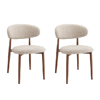set of 2 wirrin fabric cushioned kitchen dining side chairs wooden frame beige