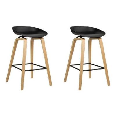 set of 2 wooden square footrest bar stools - black