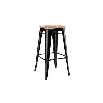 set of 2 xavier pauchard replica tolix kitchen counter bar stools 65cm w/ wood seat - black black / 65cm / wood