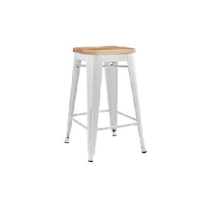 set of 2 xavier pauchard replica tolix kitchen counter bar stools 65cm w/ wood seat - white white / 65cm / wood