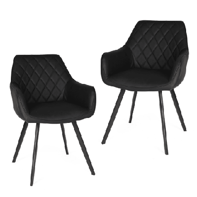 set of 2 xena eco leather dining chair black metal legs - black