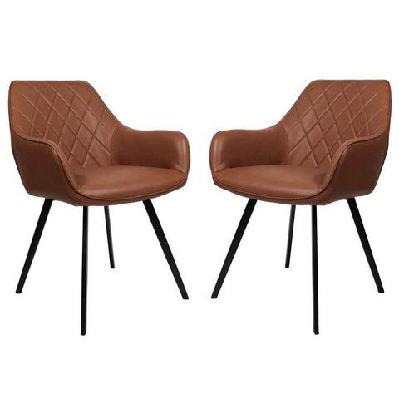 set of 2 xena eco leather dining chair black metal legs - vintage cognac