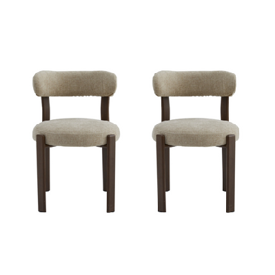 set of 2 zinnia chenille fabric kitchen dining side chair walnut wood effect frame beige