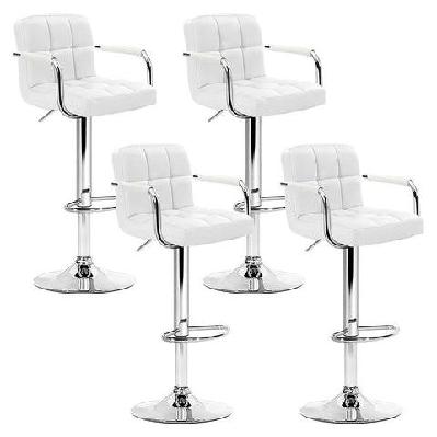 set of 4 bar stools gas lift swivel - steel and white