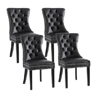 set of 4 dining chairs black leather