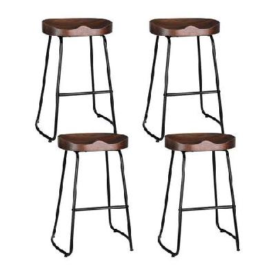 set of 4 elm wood backless bar stools 65cm - black and dark natural
