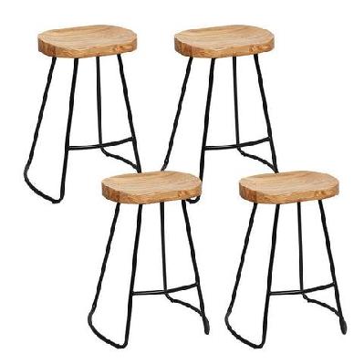set of 4 elm wood backless bar stools 65cm - black and light natural