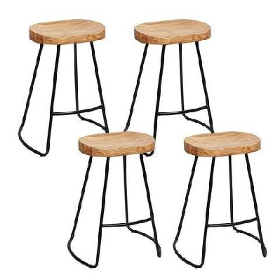 set of 4 elm wood backless bar stools 75cm - black and light natural