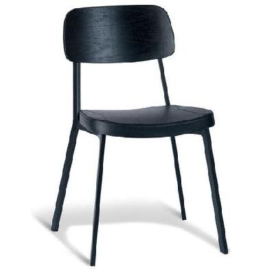 set of 4 - enfys industrial dining chair - black frame - black  back - black cushion seat