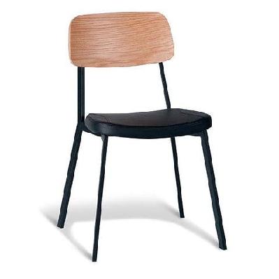 Set of 4 - Enfys Industrial Dining Chair - Black Frame - Oak Back - Black Cushion Seat