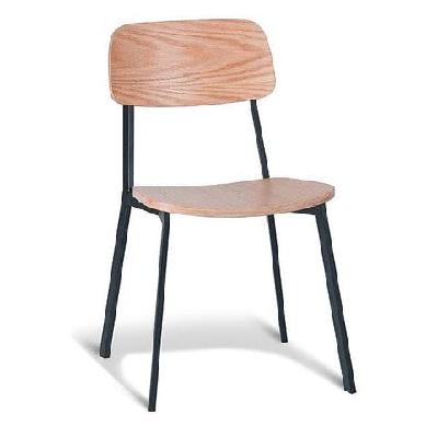 set of 4 - enfys industrial dining chair - black frame - oak back - natural oak veneer seat