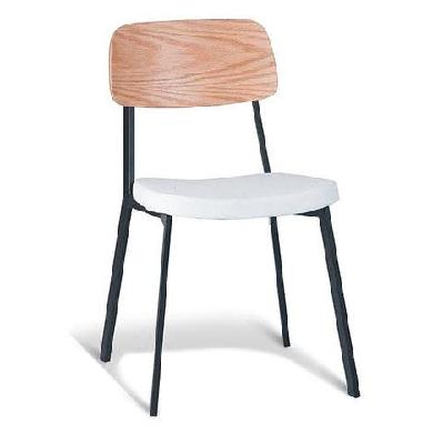 set of 4 - enfys industrial dining chair - black frame - oak back - white cushion seat