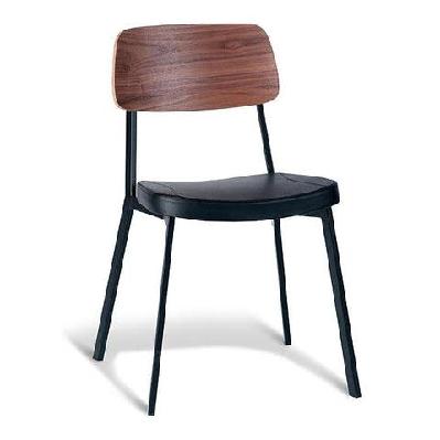 set of 4 - enfys industrial dining chair - black frame - walnut back - black cushion seat