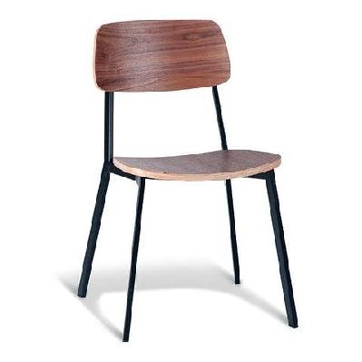set of 4 - enfys industrial dining chair - black frame - walnut back - walnut veneer seat