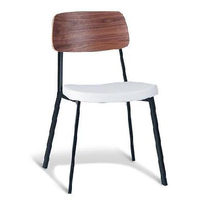 set of 4 - enfys industrial dining chair - black frame - walnut back - white cushion seat