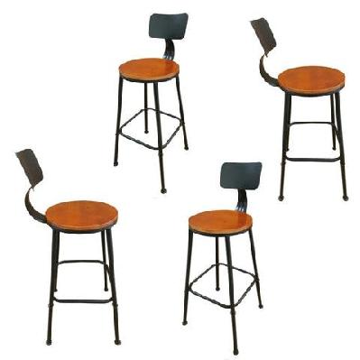set of 4 industrial kitchen bar stool wooden seat metal frame - black