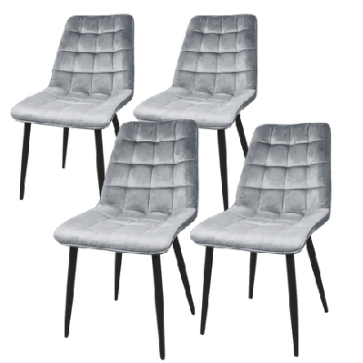 set of 4 lainey fabric velvet kitchen dining chair metal legs bluish grey