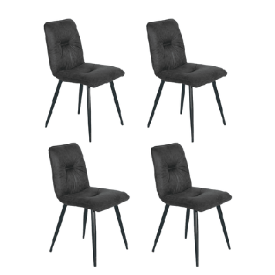 set of 4 midash vintage fabric dining chair powdercoated metal legs - charcoal