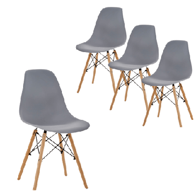 set of 4 replica dining chair eiffel design wooden legs - grey