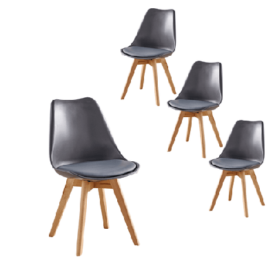 set of 4 replica dining chair faux leather padded - grey