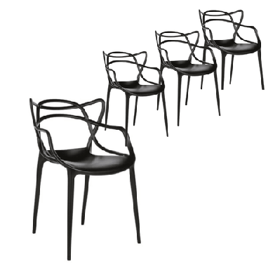 set of 4 - philippe starck replica masters dining armchair - black