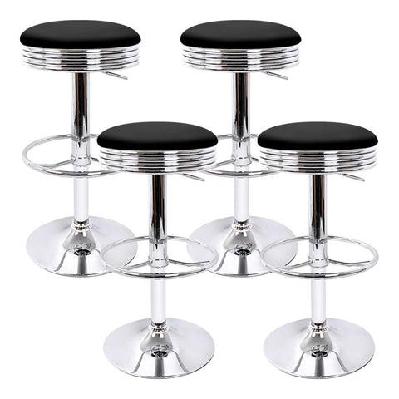 set of 4 pu leather backless bar stools - black and chrome