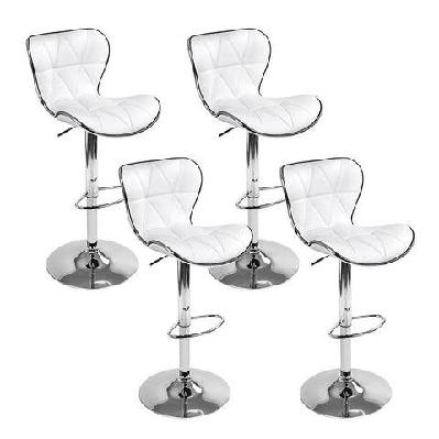 set of 4 pu leather patterned bar stools - white and chrome