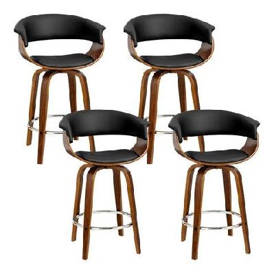 set of 4 swivel pu leather bar stool - wood and black