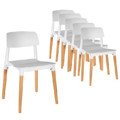 set of 6 scandinavian kitchen dining side chair white/natural